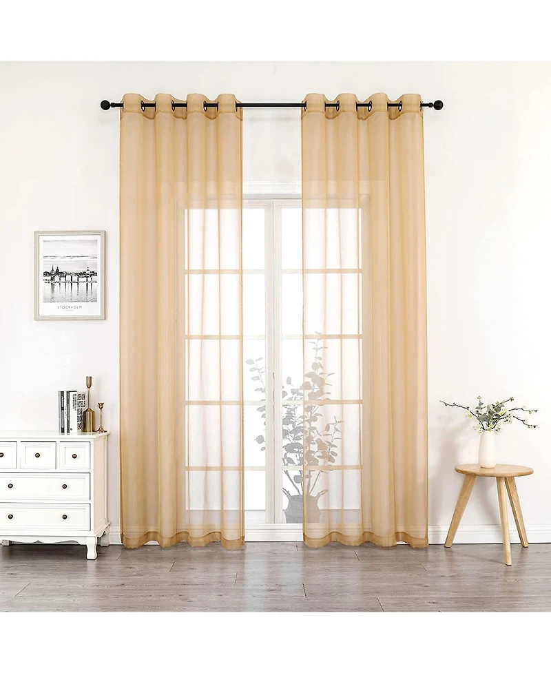 GoodGram Montauk Accents 2 Piece Grommet Top Summery Sheer Voile Window Curtain Panels For Extra Long & Taller Windows