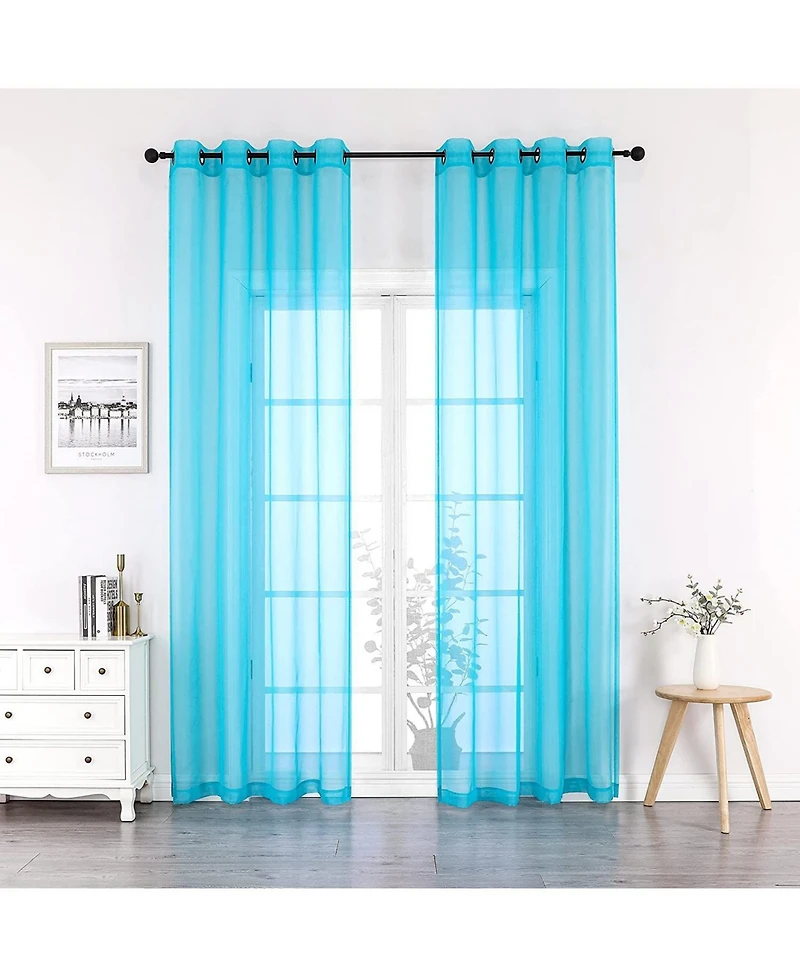 GoodGram Montauk Accents 2 Piece Grommet Top Summery Sheer Voile Window Curtain Panels For Extra Long & Taller Windows
