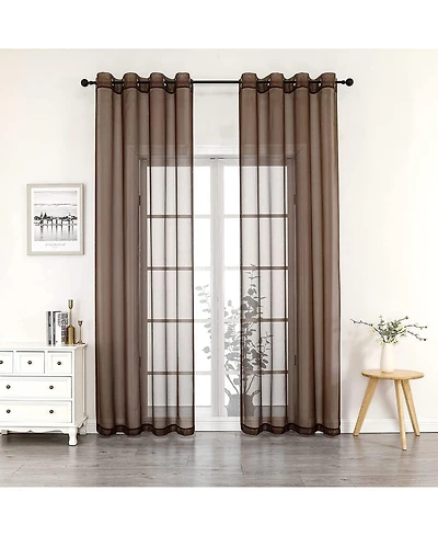 GoodGram Montauk Accents 2 Piece Grommet Top Summery Sheer Voile Window Curtain Panels For Extra Long & Taller Windows