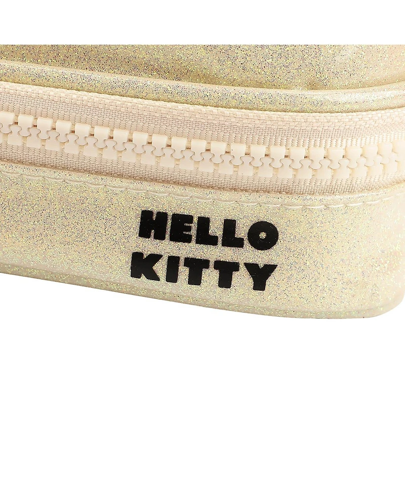 Hello Kitty Character Face White Glitter 6" Cosmetic Pouch