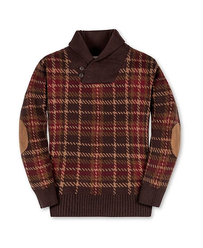 Hope & Henry Little and Big Boys' Organic Long Sleeve Intarsia Shawl Collar Sweater with Elbow Patches