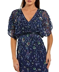 Mac Duggal Women's Floral Embellished Short Sleeve Blouson Gown