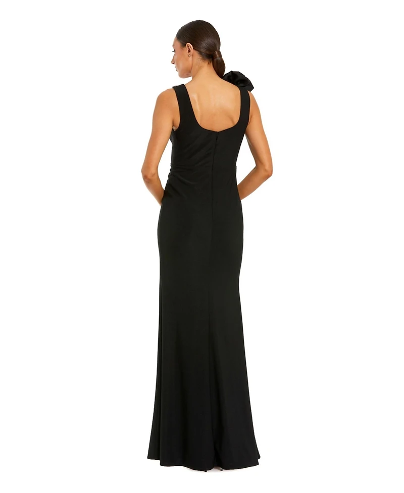 Mac Duggal Women's Elegant Beaded Scoop Neck Jersey with 3D Flower Gown