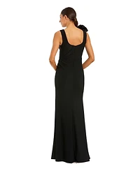 Mac Duggal Women's Elegant Beaded Scoop Neck Jersey with 3D Flower Gown