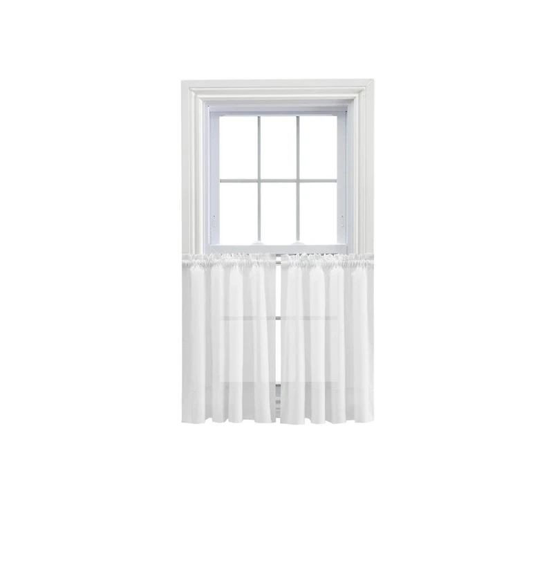 Ellis Curtain Shadow Stripe 1.5" Rod Pocket Tailored Tier Pair for Windows 80" x 30" White