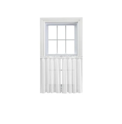 Ellis Curtain Shadow Stripe 1.5" Rod Pocket Tailored Tier Pair for Windows 80" x 30" White