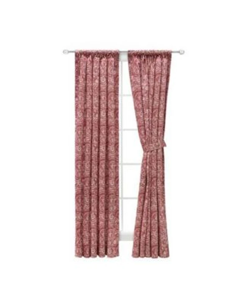 Ellis Segovia Printed Paisley Pattern On Ground 3 X22 Rod Pocket Tailored Pairs With Ties 100 X22x63 X22 Red