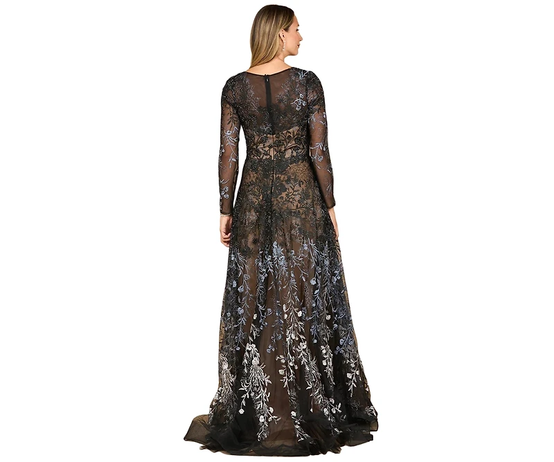 Lara Women's Long Sleeve V-Neck Ombre Lace Gown