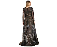 Lara Women's Long Sleeve V-Neck Ombre Lace Gown