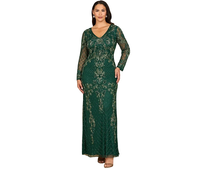 Lara Women's Long Sleeve Contrast Beaded Gown