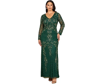 Lara Women's Long Sleeve Contrast Beaded Gown
