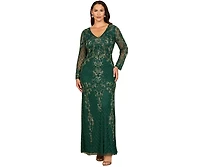 Lara Women's Long Sleeve Contrast Beaded Gown