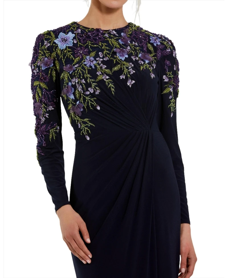 Mac Duggal Women's Embellished Long Sleeve Fitted Jersey Gown