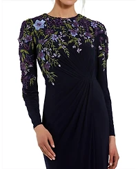 Mac Duggal Women's Embellished Long Sleeve Fitted Jersey Gown