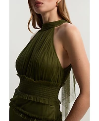 Karen Millen Women's Tulle Layered Halter Neck Maxi Dress