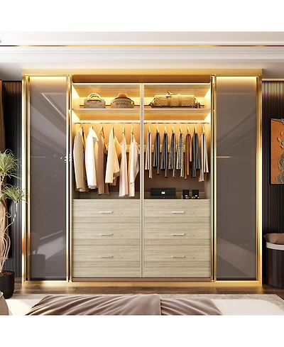 Freestanding 2FT Closet System with 3 Wooden Drawers, 24'' Organizer Hanging Rod & Shelves