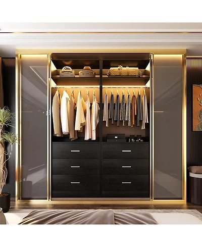 Freestanding 2FT Closet System with 3 Wooden Drawers, 24'' Organizer Hanging Rod & Shelves