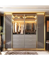 Freestanding 2FT Closet System with 3 Wooden Drawers, 24'' Organizer Hanging Rod & Shelves