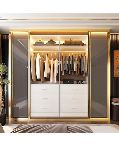 Freestanding 2FT Closet System with 3 Wooden Drawers, 24'' Closet Organizer System with Hanging Rod & Shelves