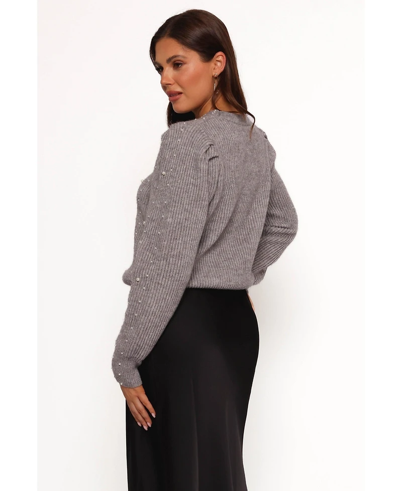 Petal and Pup Women's Makena Pearl Detail Knit Sweater - Heather Grey
