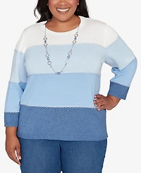 Alfred Dunner Plus Hilton Head Ombre Stripe Sweater with Necklace