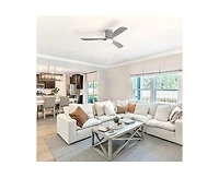 52-inch Modern Sliver 3 Solid Wood Blades Flush Mount Tri color Adjustable Ceiling Fan Light with Remote Control