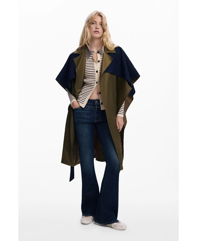 Desigual Women's Bimaterial trench-style poncho
