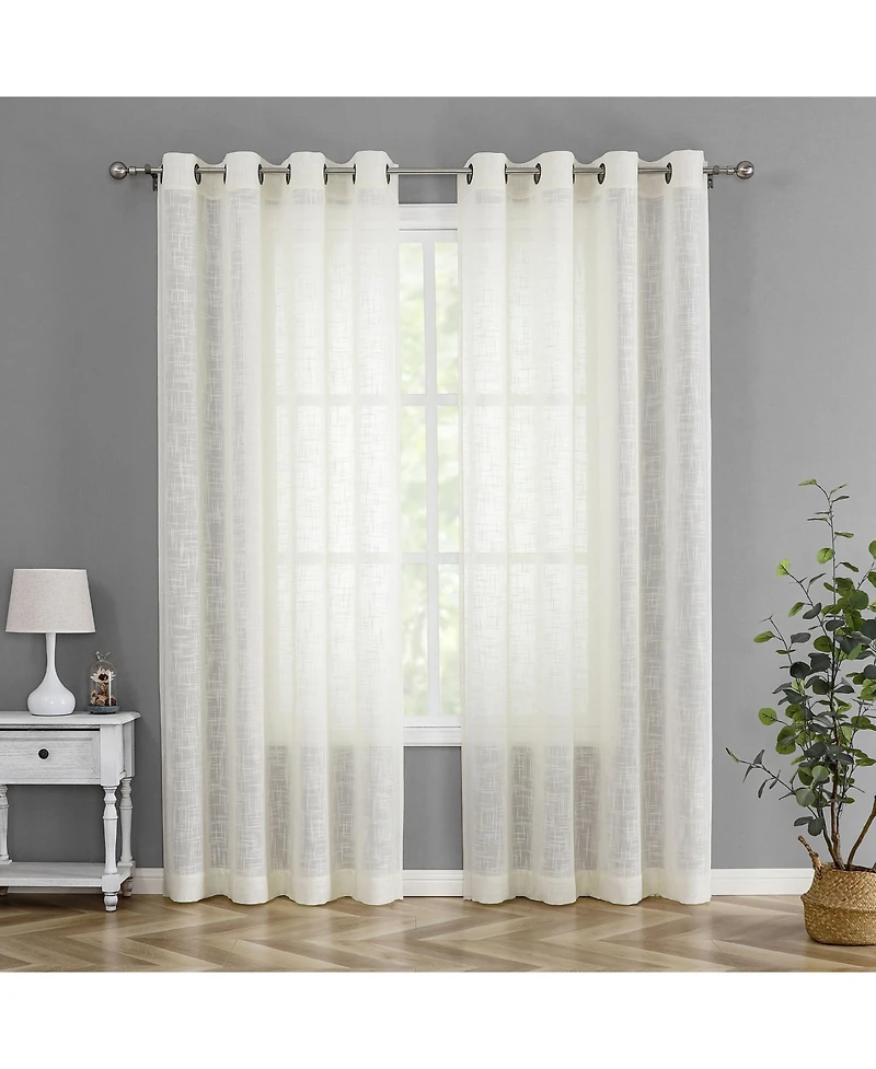 Kate Aurora 2 Pack Lux Thread Premium Woven Grommet Top Sheer Curtain Panels