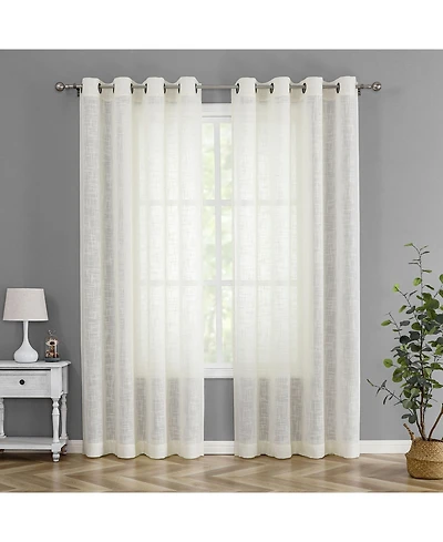 Kate Aurora 2 Pack Lux Thread Premium Woven Grommet Top Sheer Curtain Panels