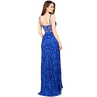 Lara Women's Beaded Corset Gown with Slit