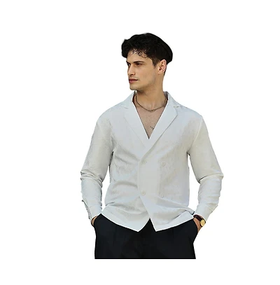 Campus Sutra Men's Daisy White Double-Breasted Moziac Shirt