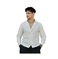 Campus Sutra Men's Daisy White Double-Breasted Moziac Shirt