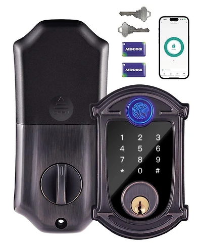 Keyless-Entry Deadbolt Smart Lock with Fingerprint, Keypad, Key Fob, Smartphone Bluetooth Control, Auto-Lock, IP56 Waterproof, Venetian Bronze