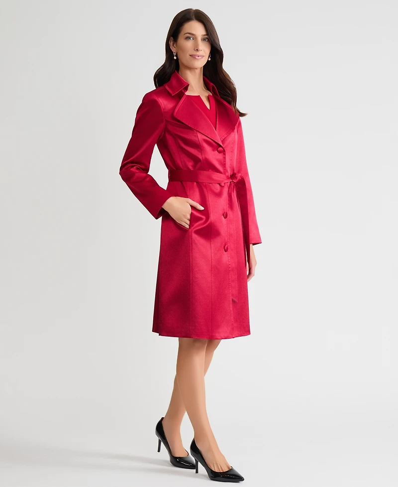 Kasper Petite Long Button Front Trench Coat