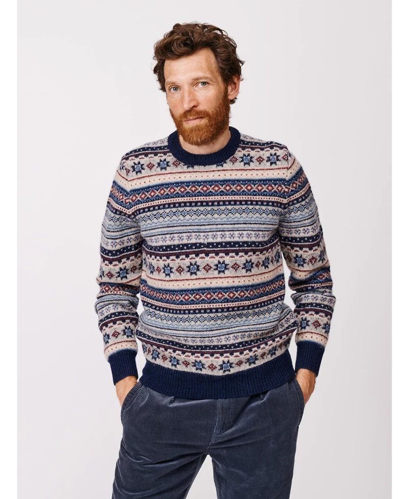 Aubin Men's Fair Isle Crew Neck Wool Sweater
