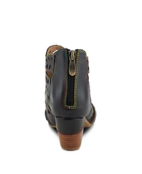 L Artiste Women s Icon Laser-Cut Leather Bootie with Ombre Edge and Zipper Closure
