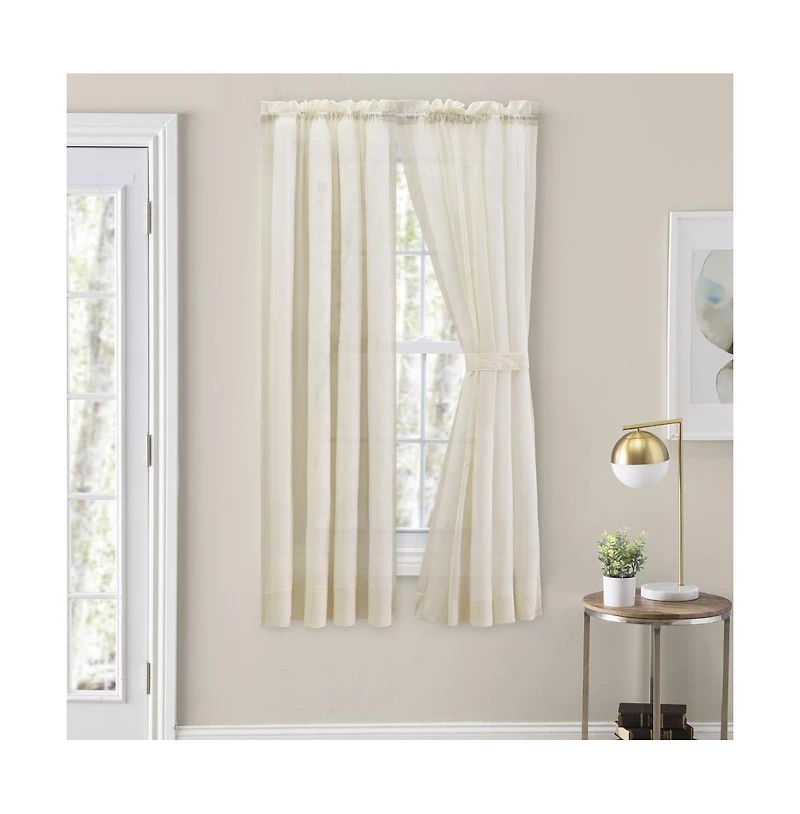 Ellis Curtain Cotton Voile 1.5" Rod Packet Tailored Curtain Panel Pair for Windows 80" x 54" Natural