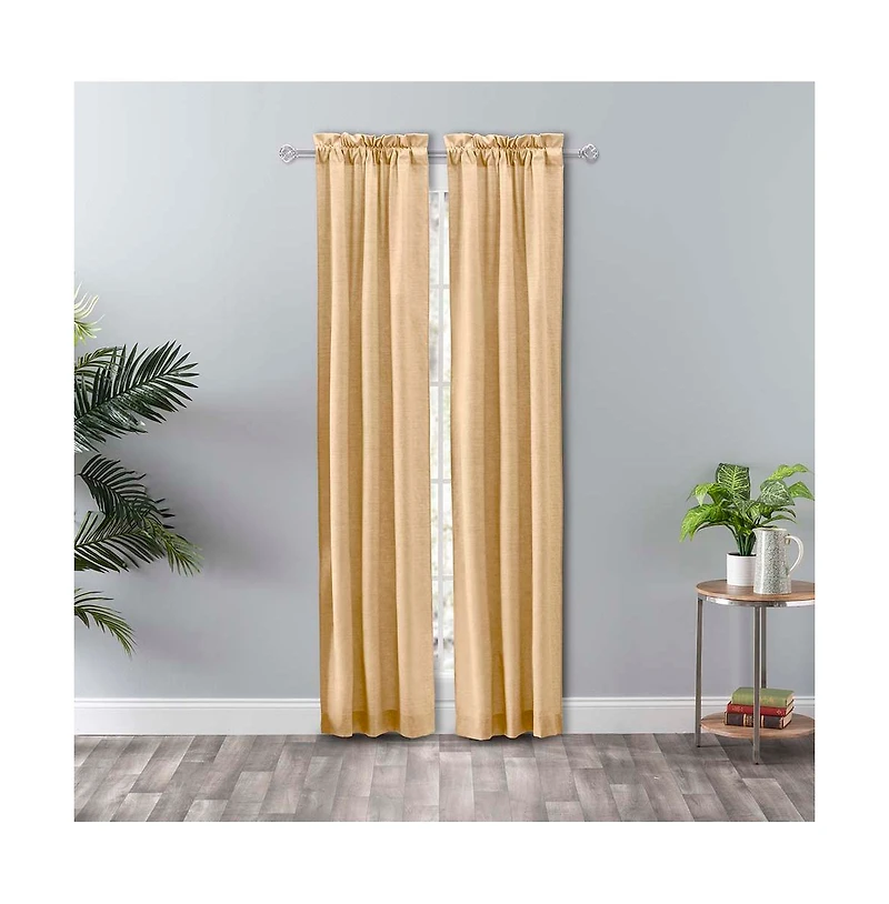 Ellis Curtain Lisa Solid Color Poly Cotton Duck Fabric Tailored Panel Pair with Ties 56" x 84" Butter