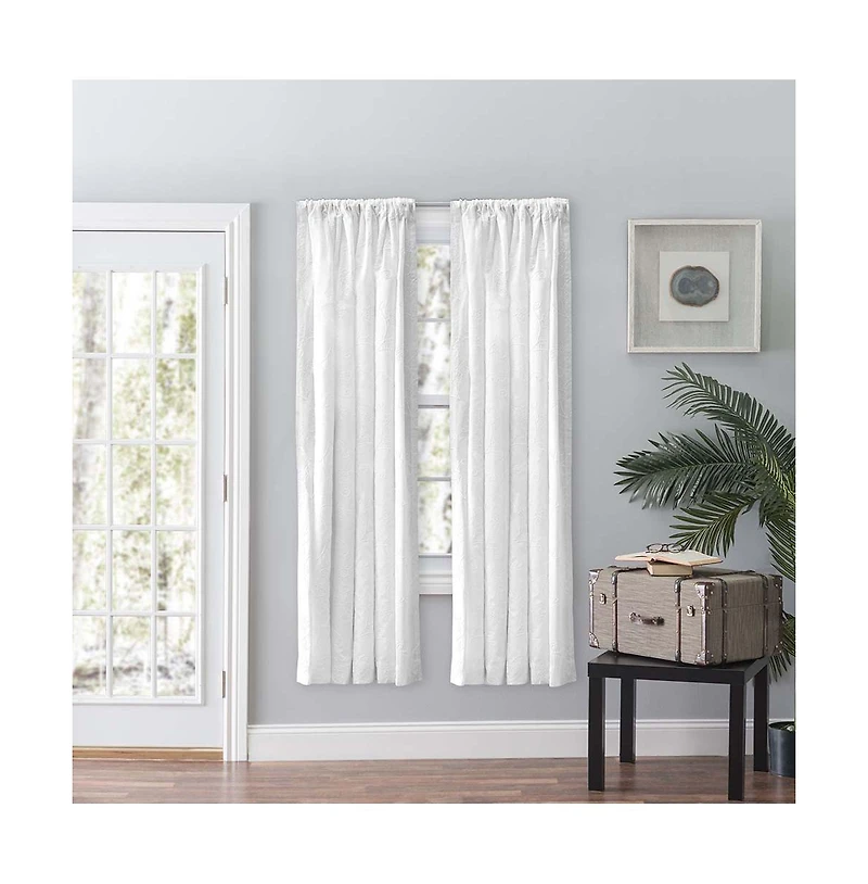 Ellis Eva Candlewick Floral High Quality Embroidery Tailored Panel Pair 3" Rod Pocket 56"x84" White