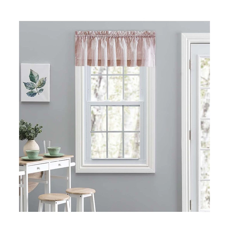 Ellis Curtain Plaza Classic Ticking Stripe Printed on Natural Ground 1.5" Rod Pocket Tailored Valance 58" x 15" Brick