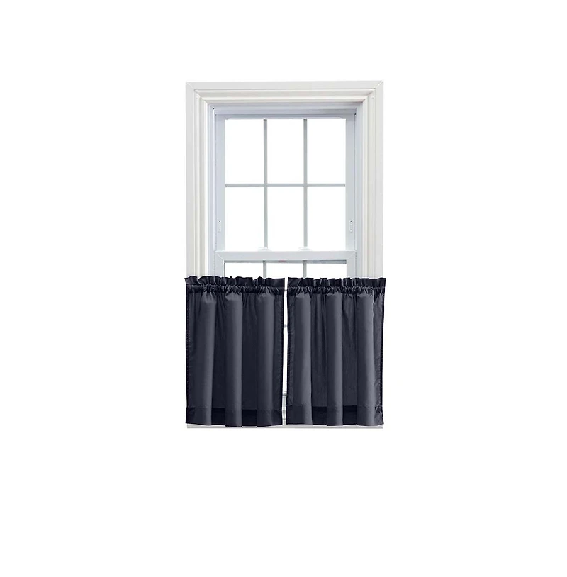 Ellis Stacey 1.5" Rod Pocket High Quality Fabric Solid Color Window Tailored Tier Pair 56"x24" Navy