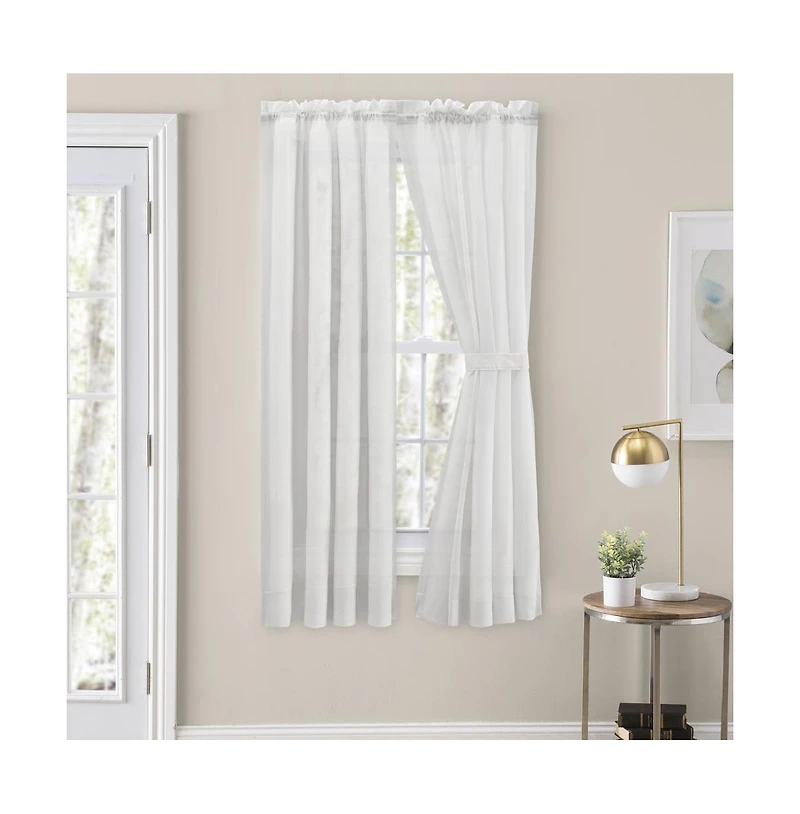 Ellis Curtain Cotton Voile 1.5" Rod Packet Tailored Curtain Panel Pair for Windows 80" x 63" White
