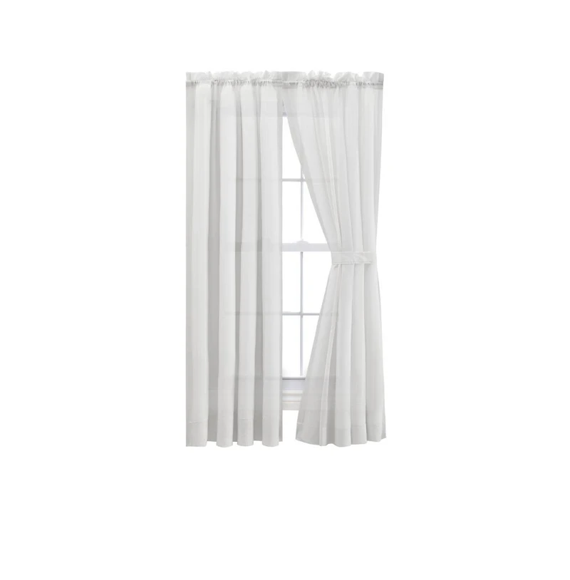 Ellis Curtain Cotton Voile 1.5" Rod Packet Tailored Curtain Panel Pair for Windows 80" x 72" White
