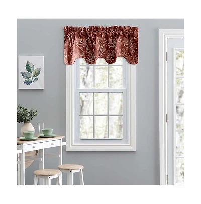 Ellis Curtain Lexington Leaf Pattern on Colored Ground Scallop Valance 58"x15" Brick