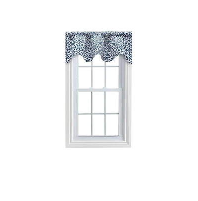 Ellis Athens Printed Tile Design on a Ground 3" Rod Pocket Premium Scallop Valance Lined 50"x16" Navy