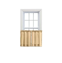 Ellis Stacey Solid Color Window 1.5" Rod Pocket High Quality Fabric Tailored Tier Pair 56"x24" Almond