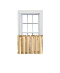 Ellis Stacey Solid Color Window 1.5 X22 Rod Pocket High Quality Fabric Tailored Tier Pair 56 X22x24 X22 Almond