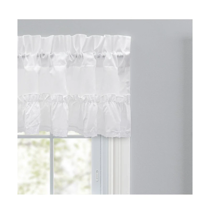 Ellis Curtain Madelyn Ruffled Victorian 1.5" Rod Pocket Valances for Windows 60" x 16" White