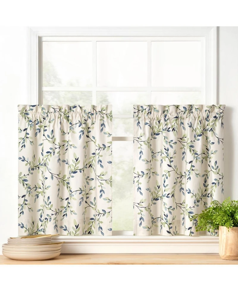Ellis Vintage Stylish Medium Scale Printed Vine Pattern 1.5" Rod Pocket Tier 56"x36" Azure