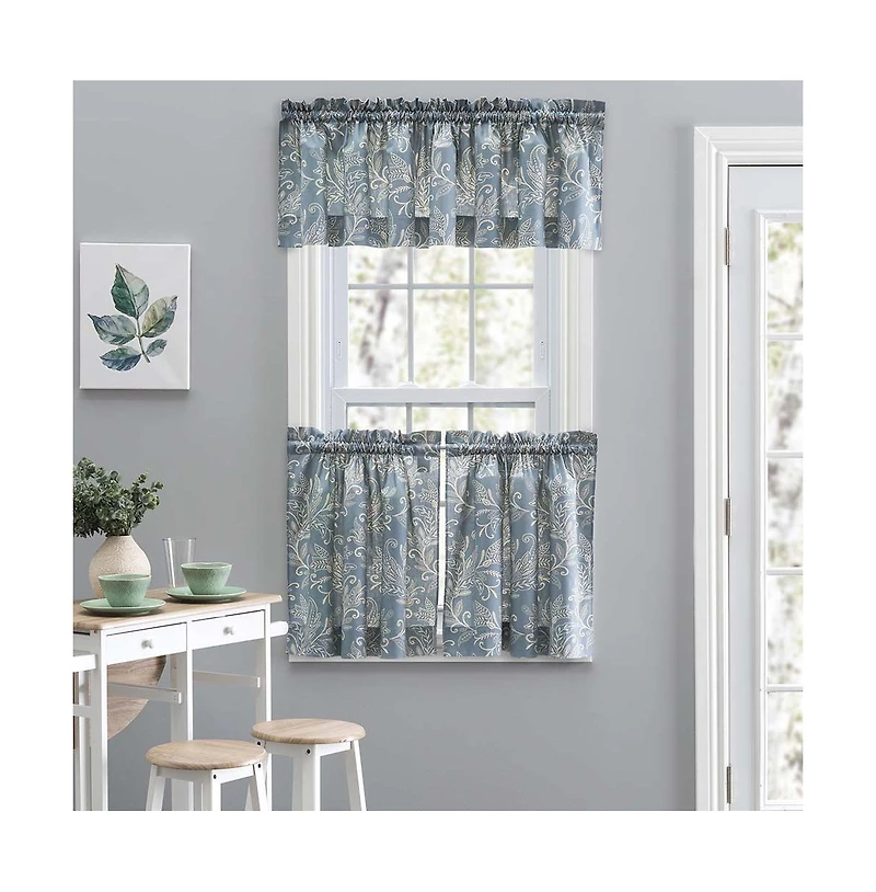 Ellis Curtain Lexington Leaf Pattern on Colored Ground Tailored Valance 58"x15" Blue
